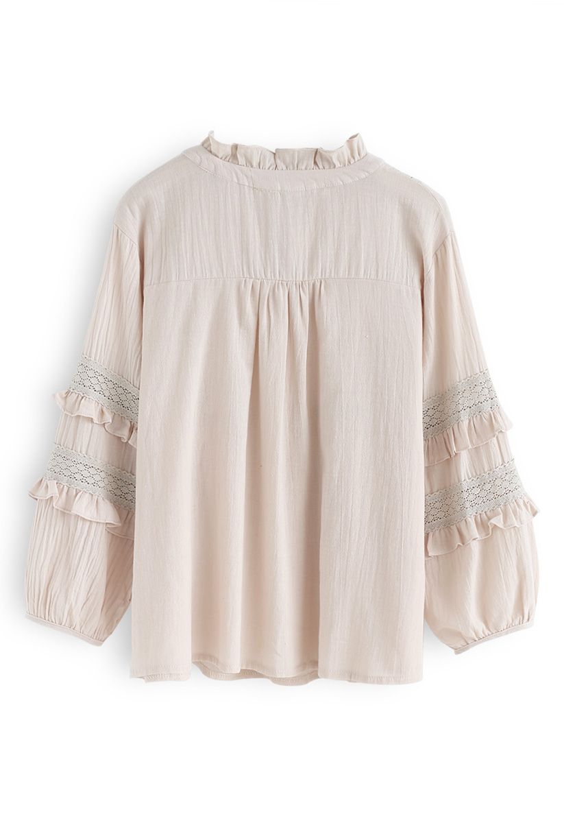 Home with You Bubble Sleeves Top in Light Tan - Retro, Indie and Unique ...