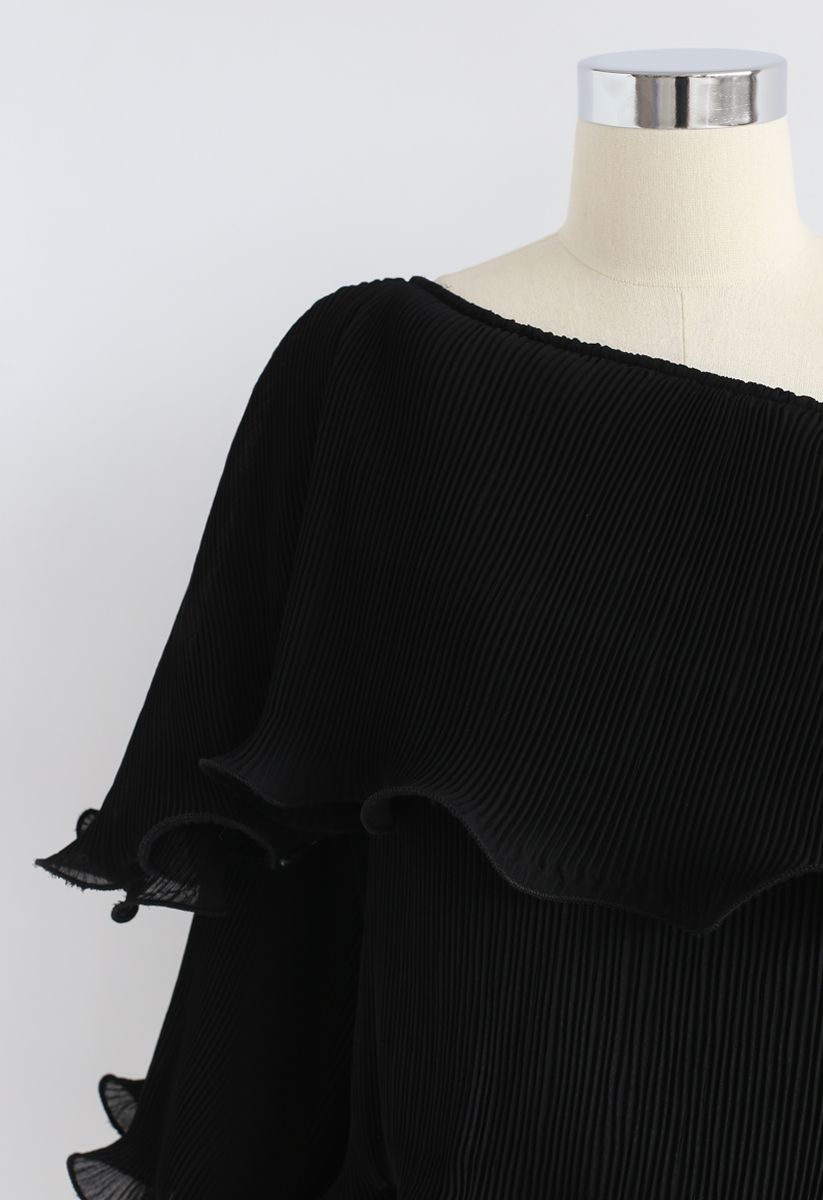 Sunny Day Perfection One Shoulder Ruffle Top in Black