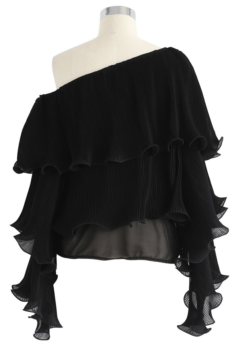 Sunny Day Perfection One Shoulder Ruffle Top in Black