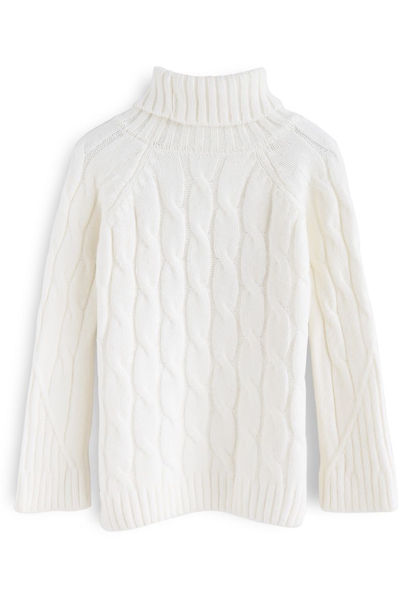 Versatile Turtleneck Cable Knit Sweater in Ivory - Retro, Indie and ...