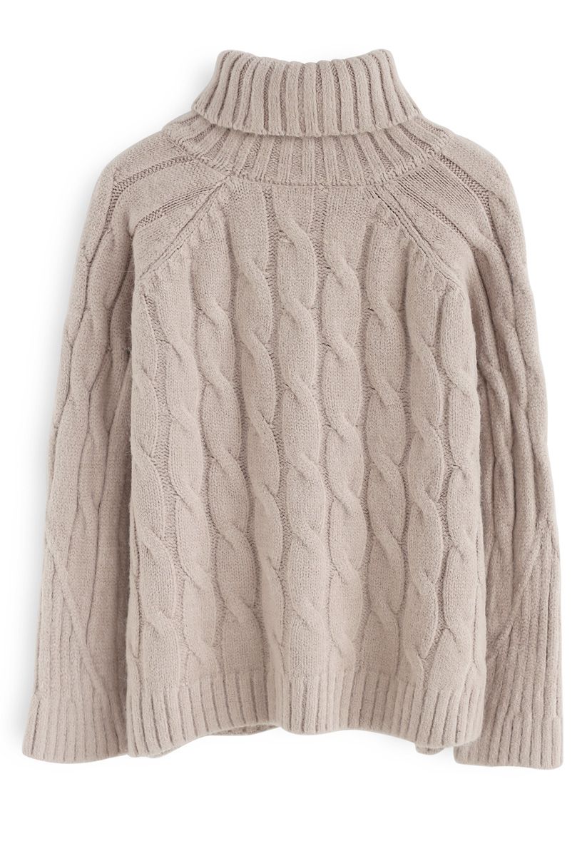 Versatile Turtleneck Cable Knit Sweater in Tan - Retro, Indie and ...