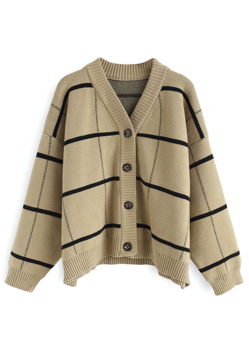 Keep My Promise Grid Cardigan in Tan - Retro, Indie and Unique Fashion