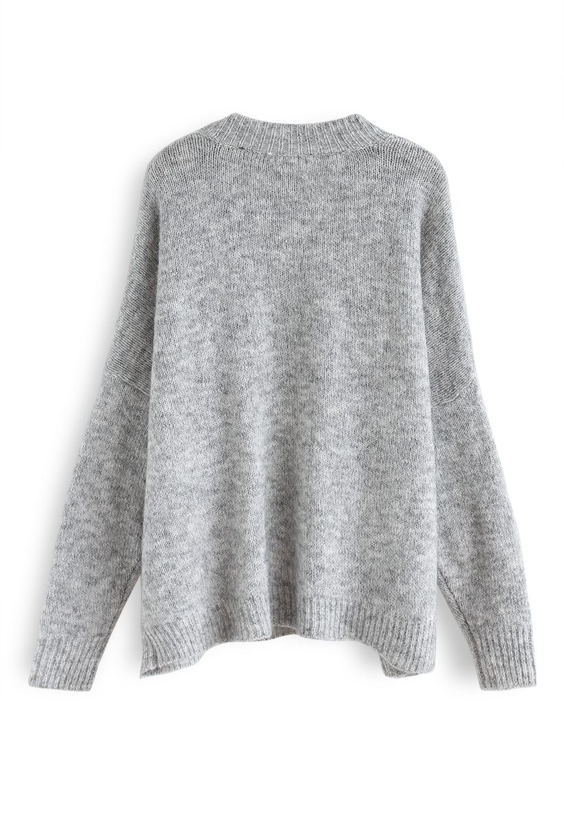 Pearly Perfection Oversize Knit Sweater in Grey