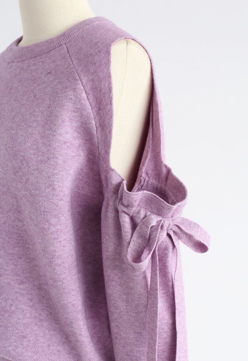 It's Knot Over Cold-Shoulder Knit Sweater in Purple