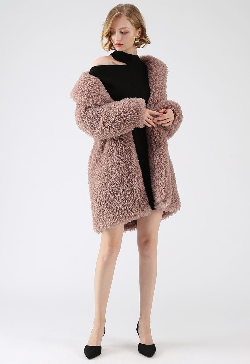 Feeling of Warmth Faux Fur Longline Coat in Mauve