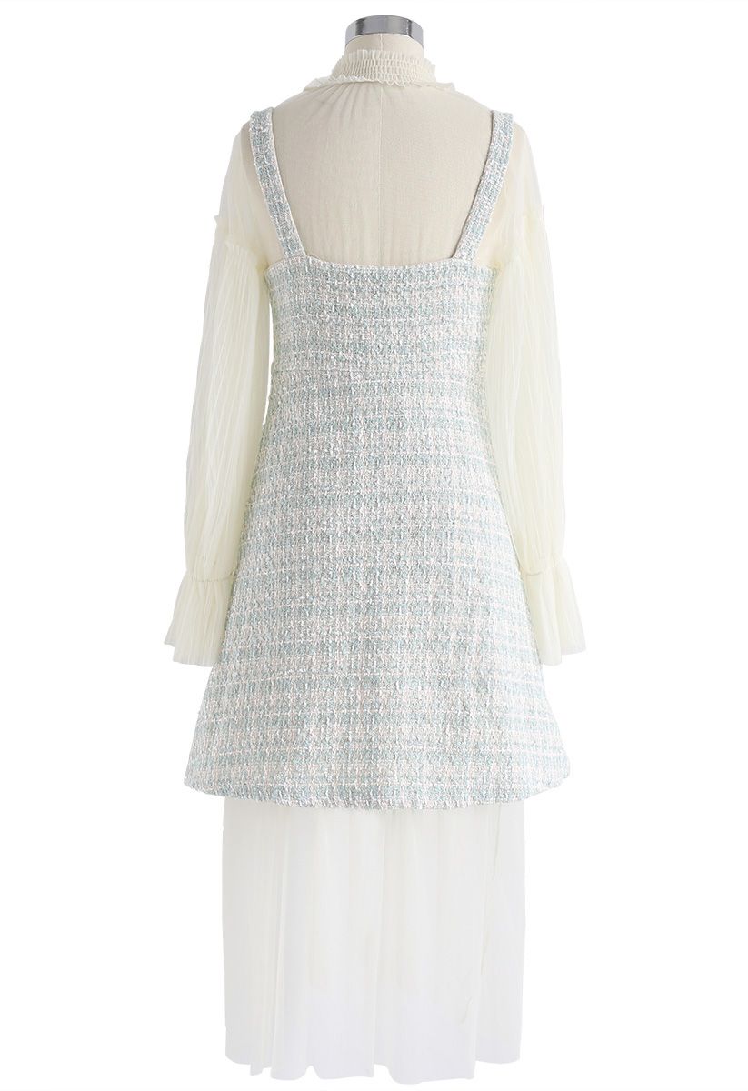 The Perfect Fit Tweed Mesh Twinset Dress in Mint - Retro, Indie and ...