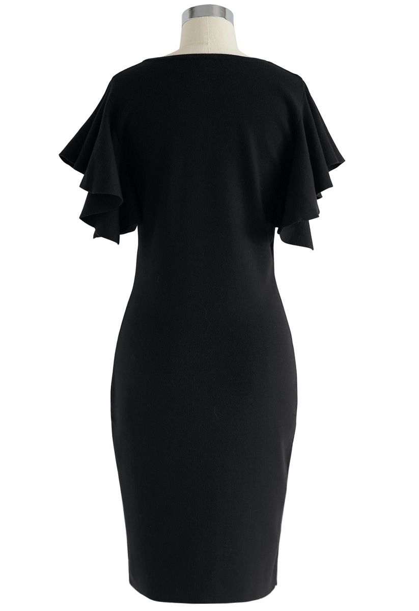 Out of Ordinary Ruffle Shift Knit Dress in Black - Retro, Indie and ...