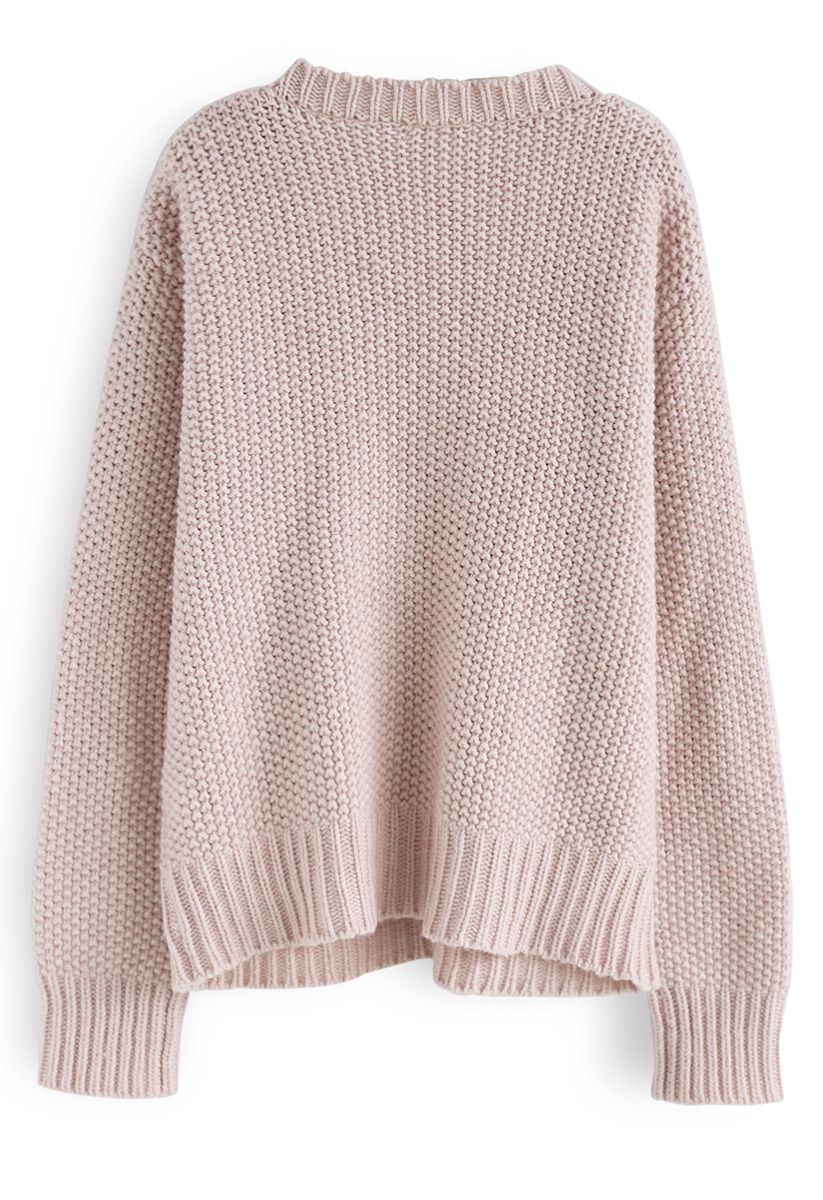 Sunday Espresso V-Neck Knit Sweater in Pink
