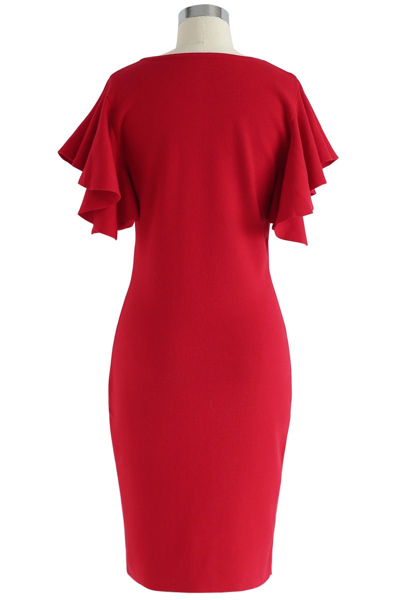 Out of Ordinary Ruffle Shift Knit Dress in Red - Retro, Indie and ...