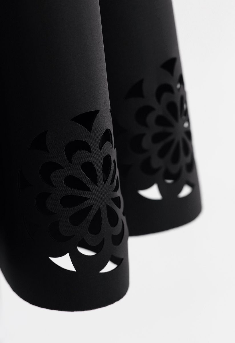 Flowery Cutout Airy Midi Skirt in Black