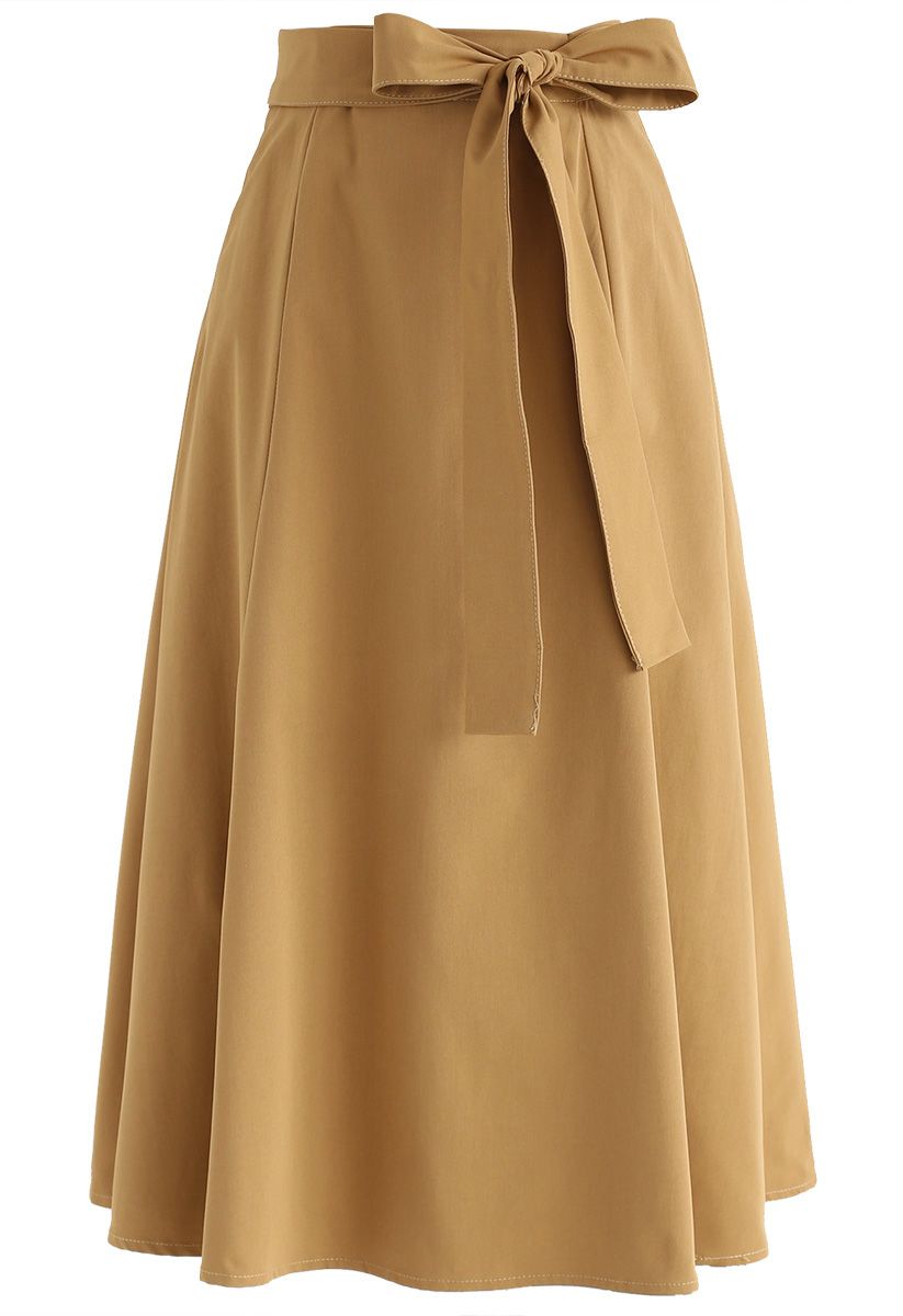 Basics Collection A-Line Midi Skirt in Tan