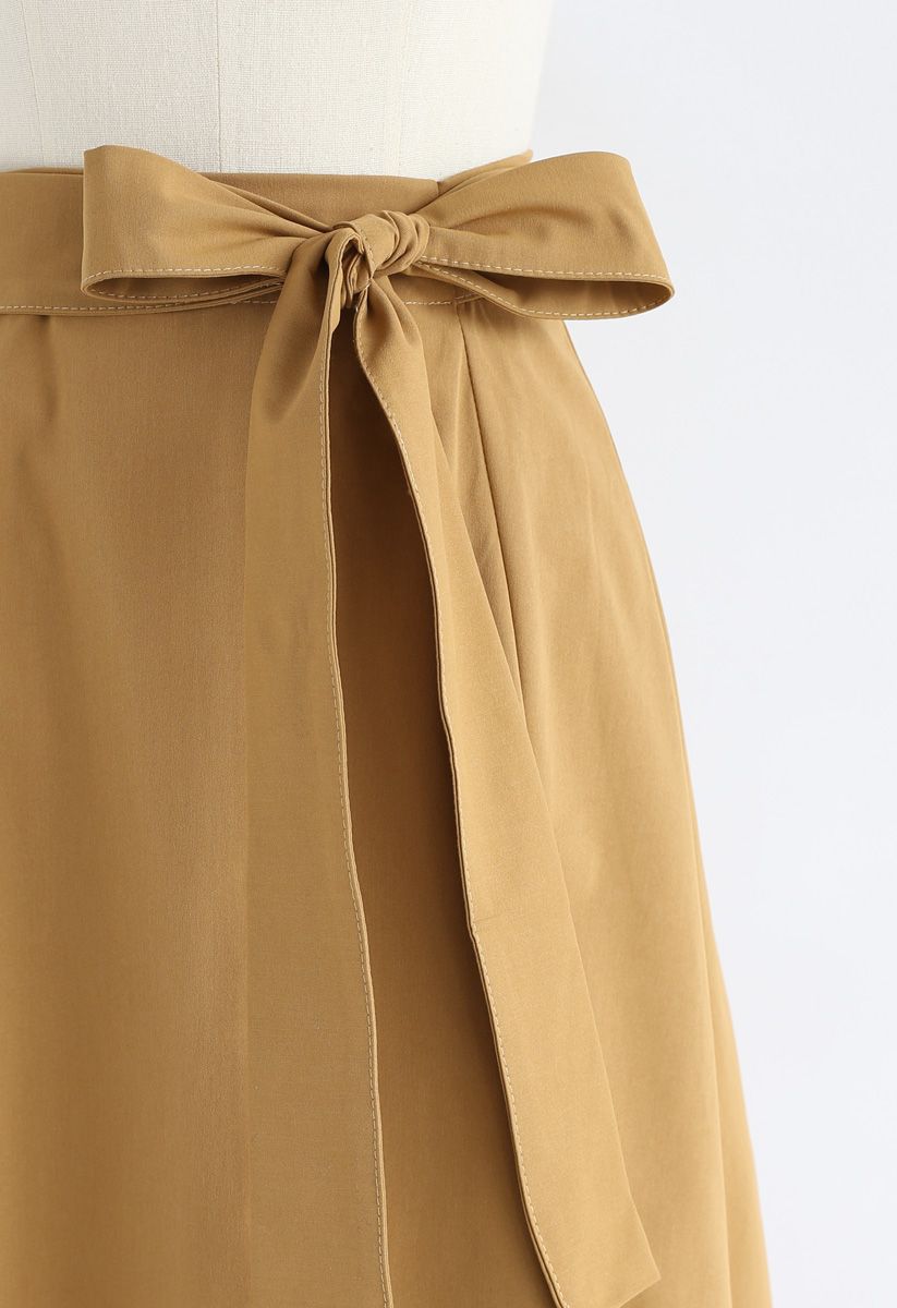 Basics Collection A-Line Midi Skirt in Tan