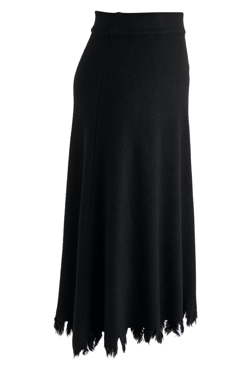 Love Yourself Ribbed Knit Skirt in Black