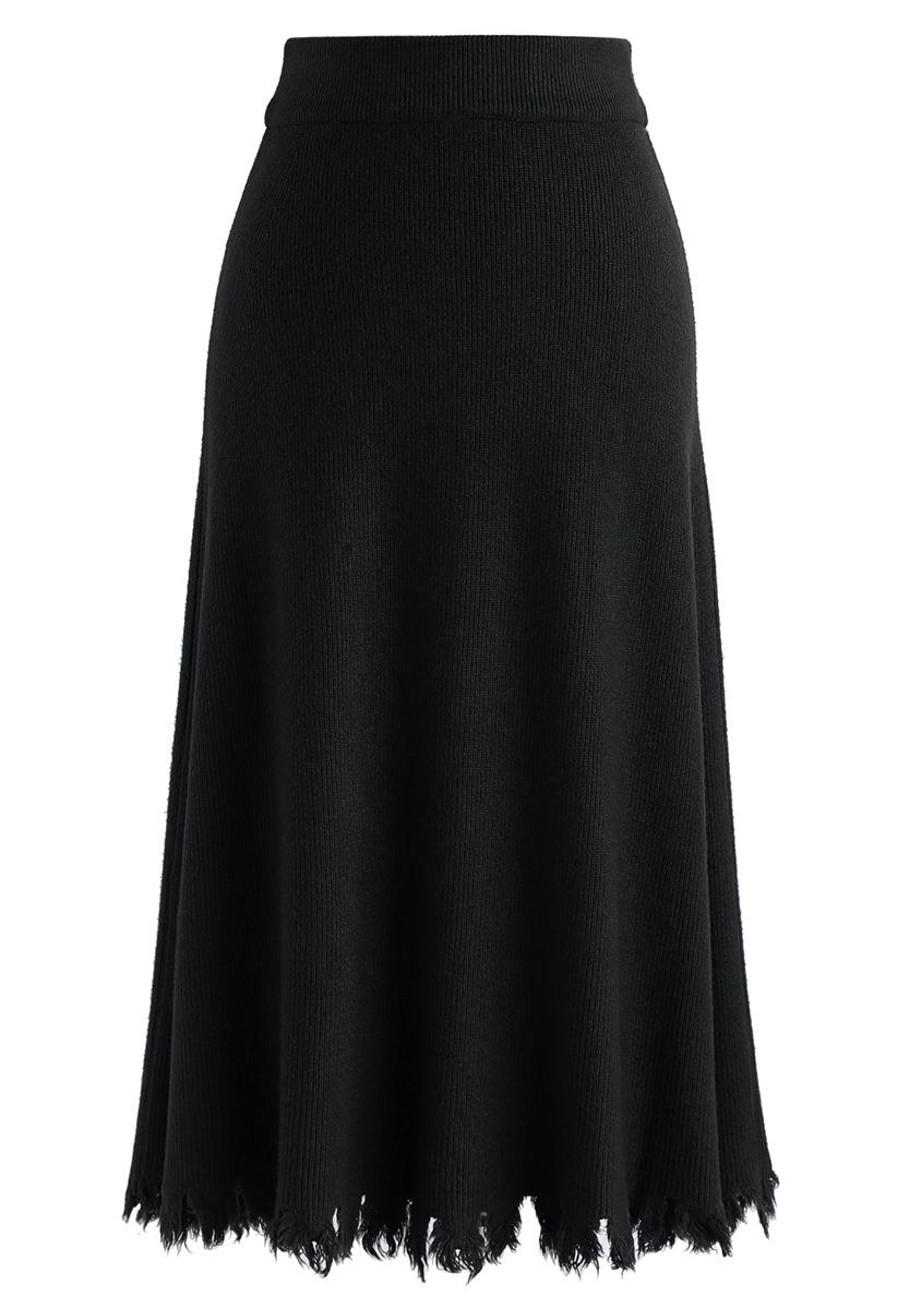 Love Yourself Ribbed Knit Skirt in Black