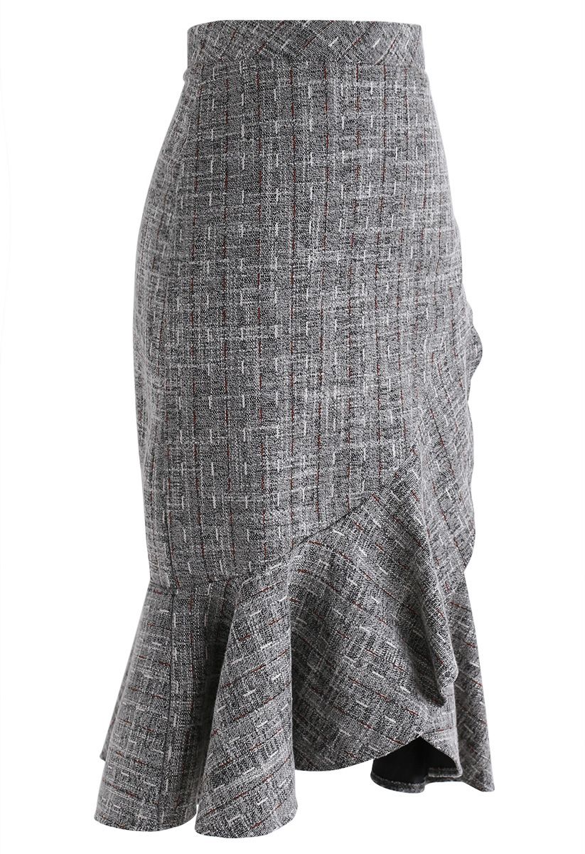 Retro Refresh Ruffle Pencil Skirt in Grey - Retro, Indie and Unique Fashion