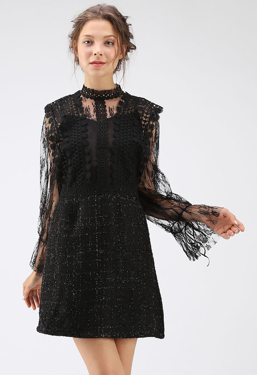 Ready for the Date Lace Crochet Dress in Black - Retro, Indie and ...
