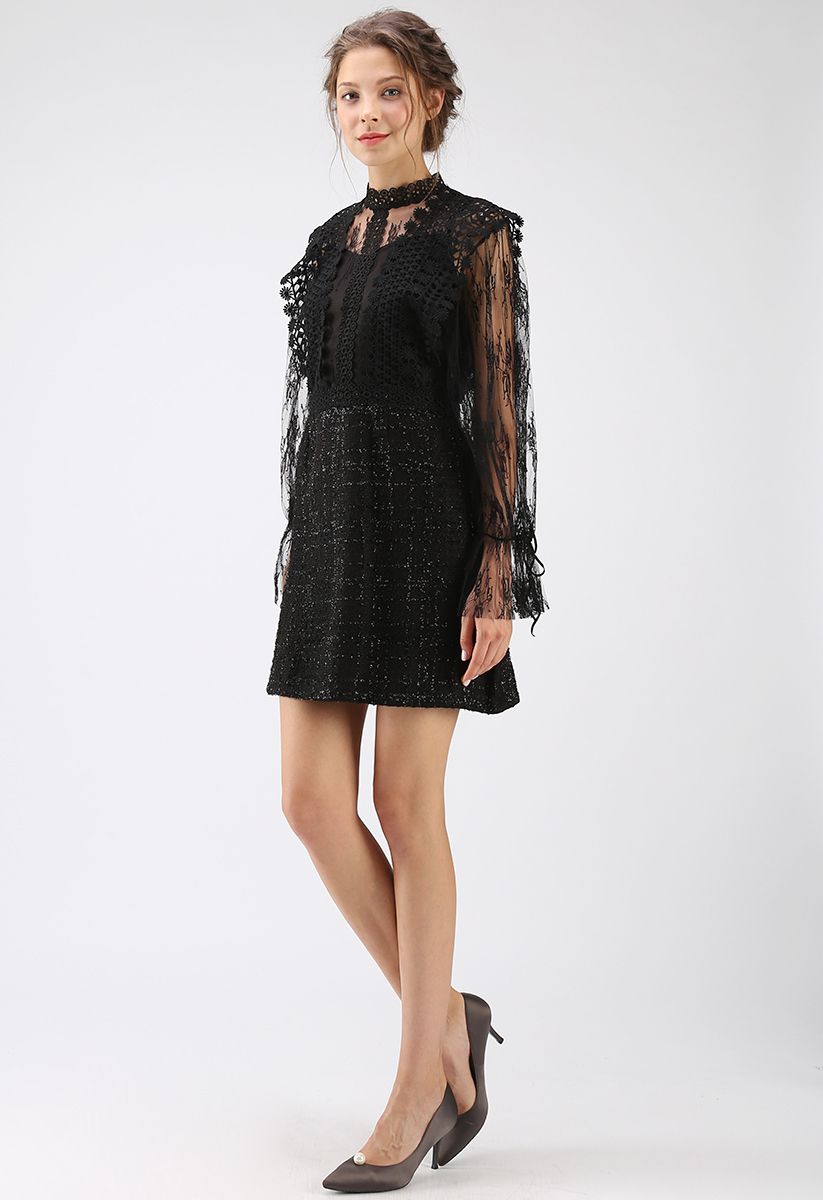 Ready for the Date Lace Crochet Dress in Black