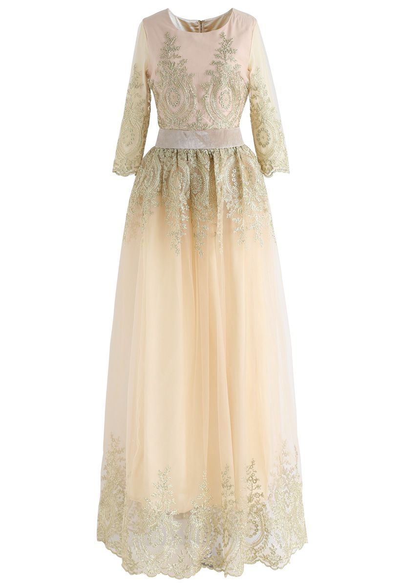 Everlasting Beauty Golden Embroidery Gown Dress in Apricot - Retro ...
