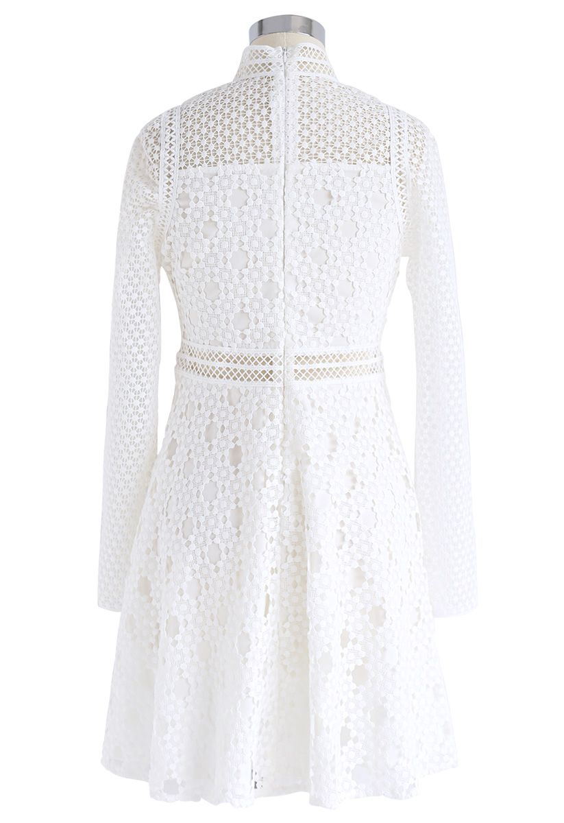 The Light Is Here Panelled Crochet Dress in White - Retro, Indie and ...