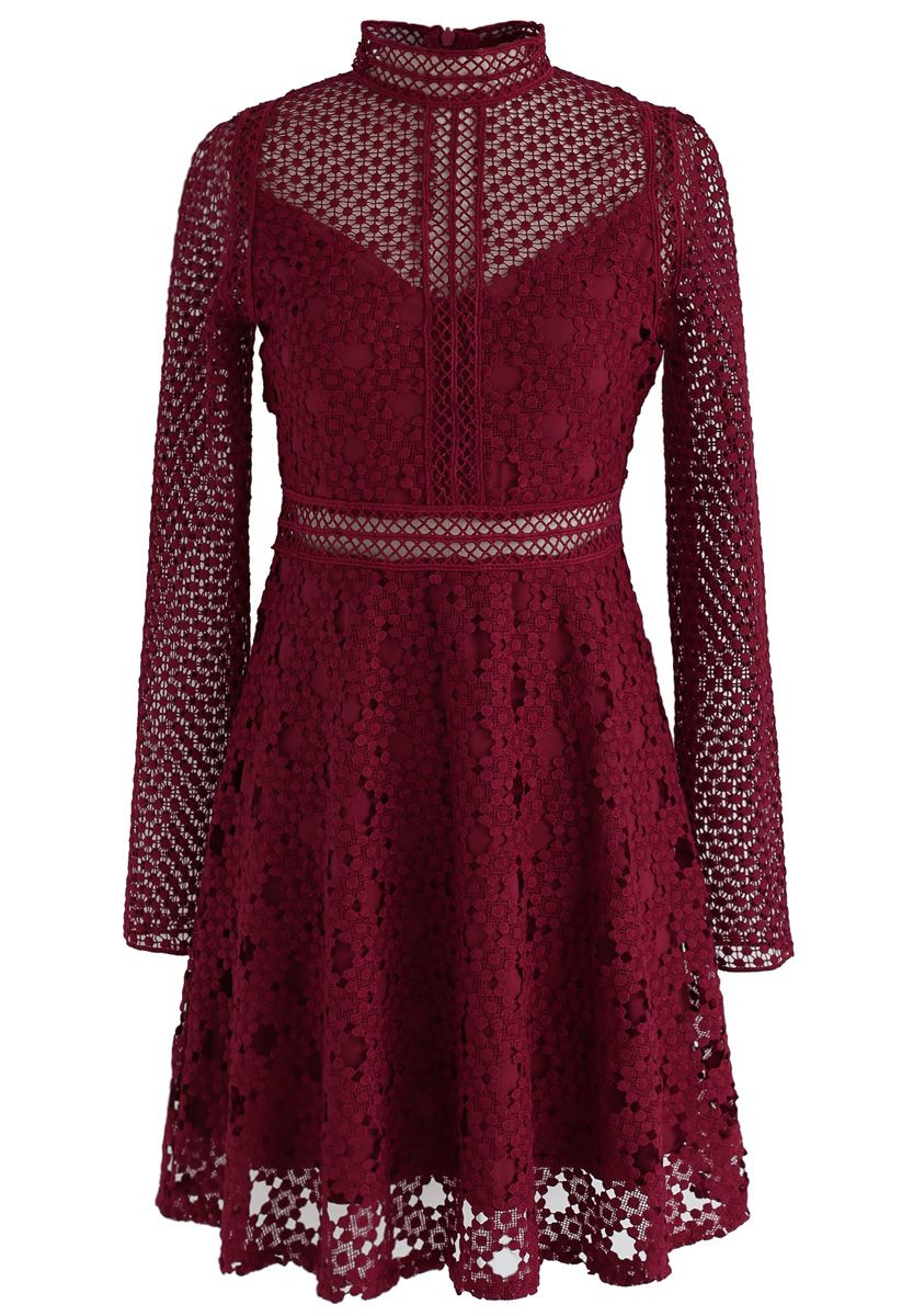 The Light Is Here Panelled Crochet Dress in Red - Retro, Indie and ...