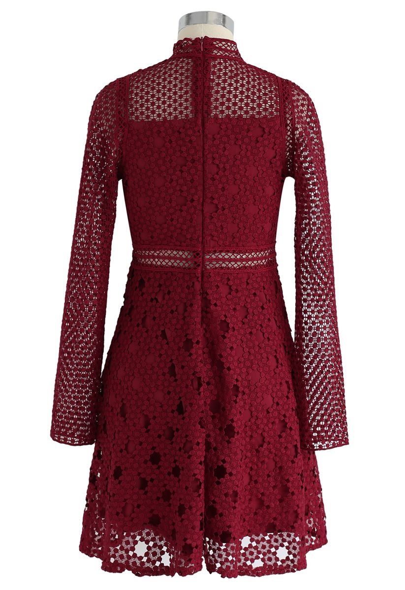 The Light Is Here Panelled Crochet Dress in Red - Retro, Indie and ...