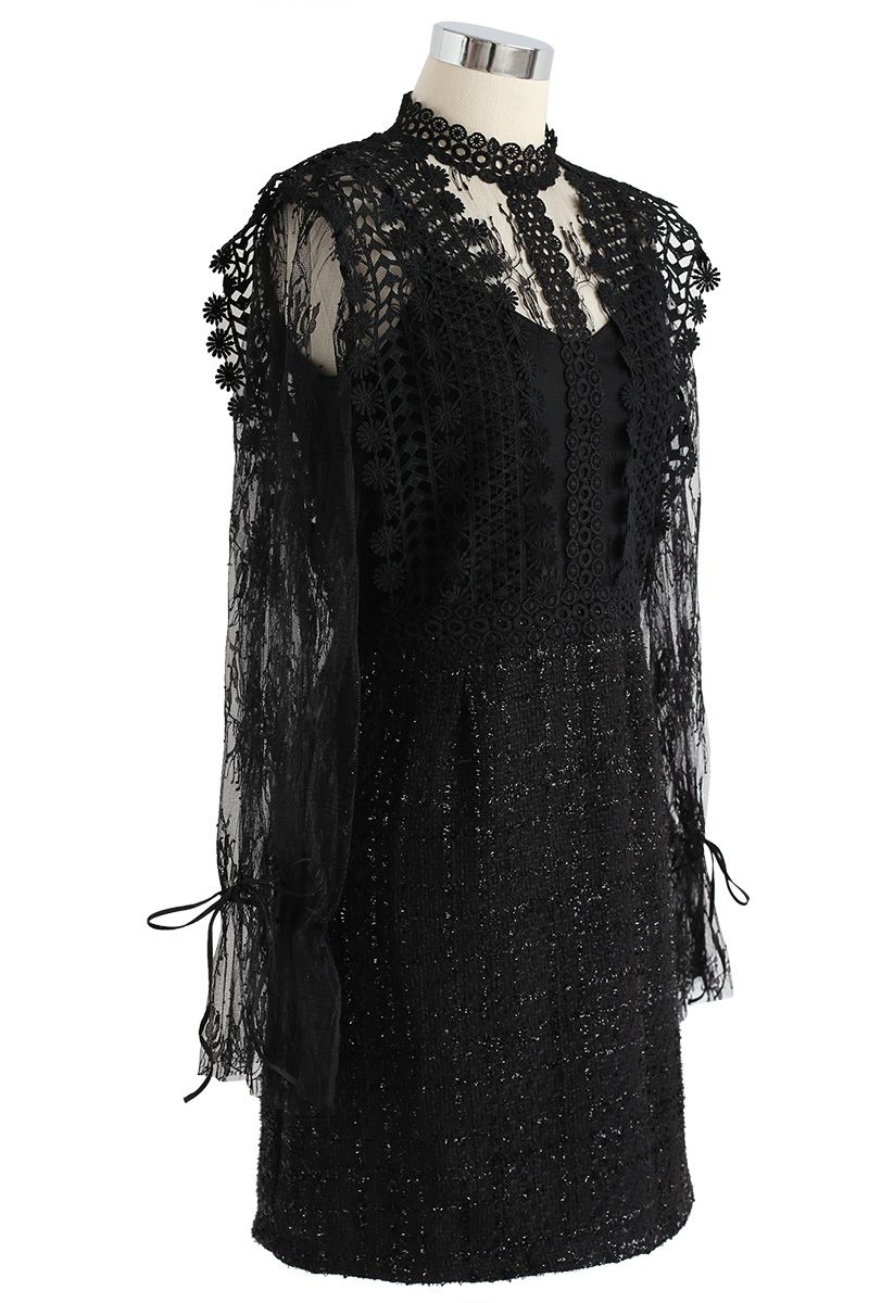 Ready for the Date Lace Crochet Dress in Black