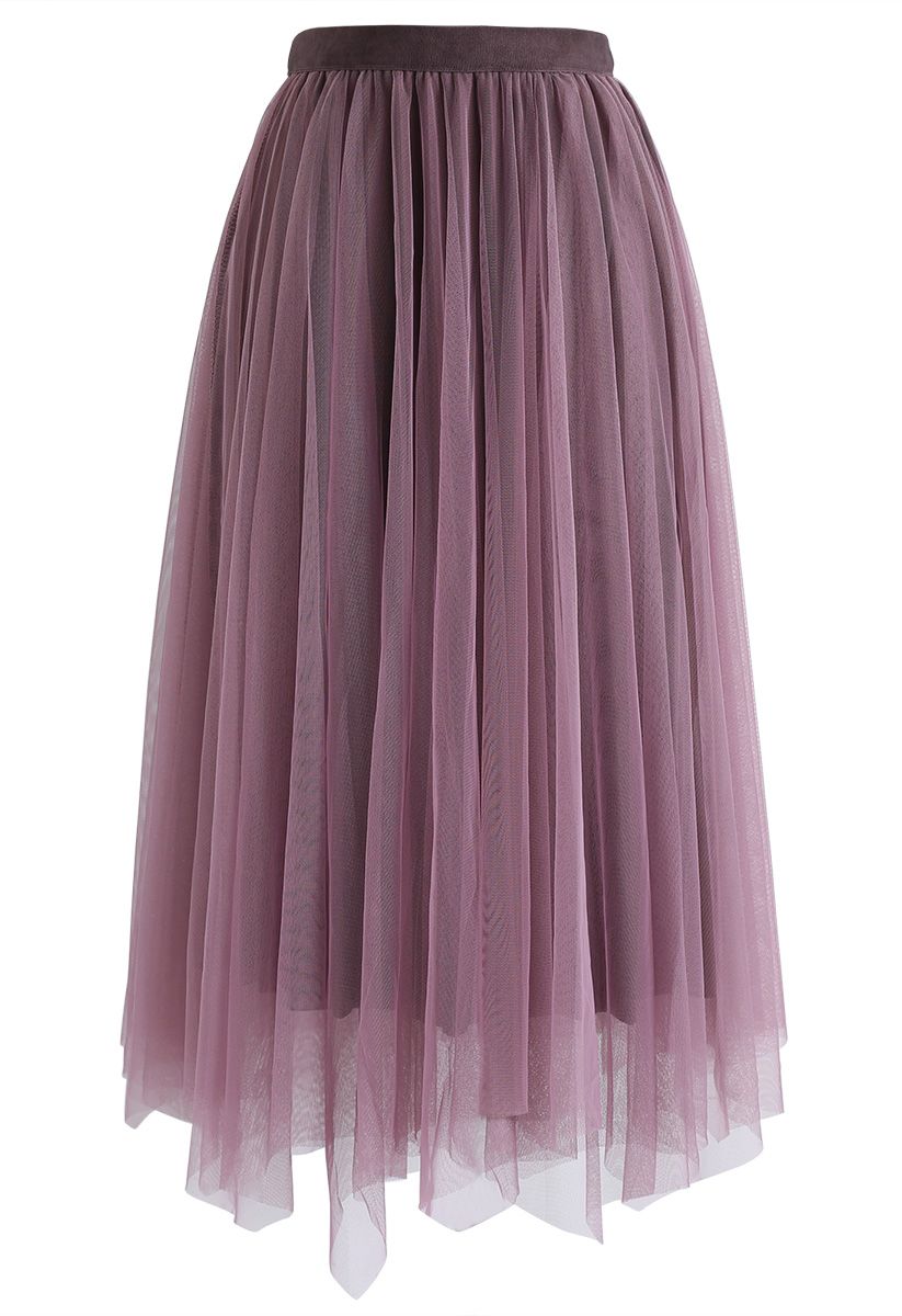 Mix and Match Velvet Mesh Pleated Skirt in Plum - Retro, Indie and ...