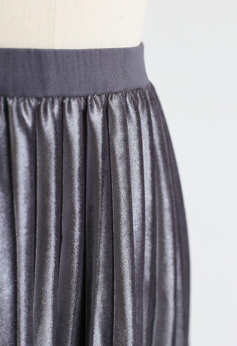 Mix and Match Velvet Mesh Pleated Skirt in Grey