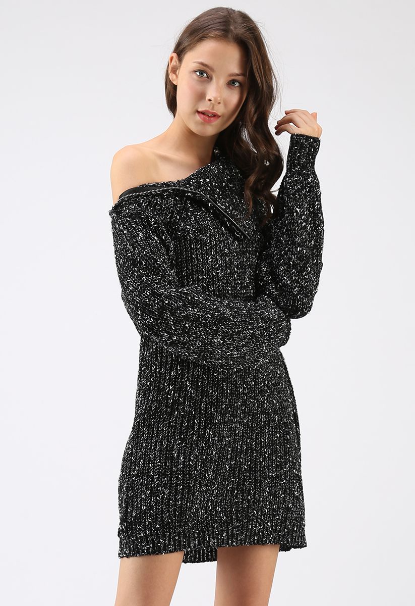 Why Not Zip One-Shoulder Sweater Dress