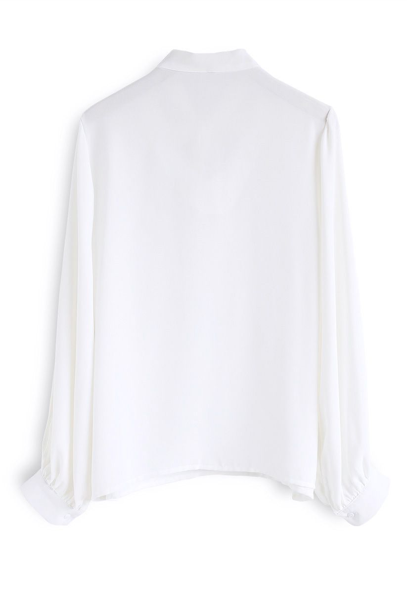 Base on Pearls Bowknot Chiffon Top in White
