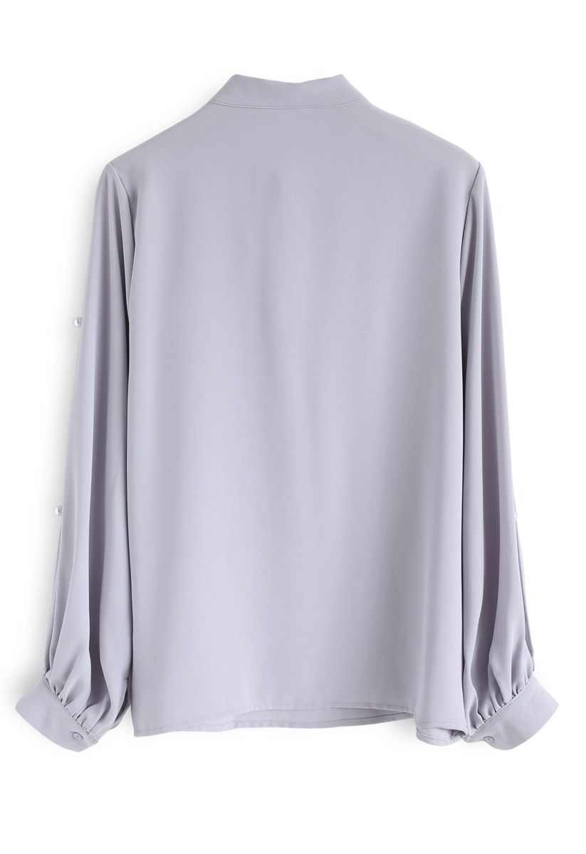 Base on Pearls Bowknot Chiffon Top in Lavender