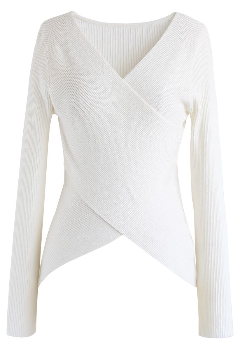 Lust for Freedom Cross Wrap Knit Top in White