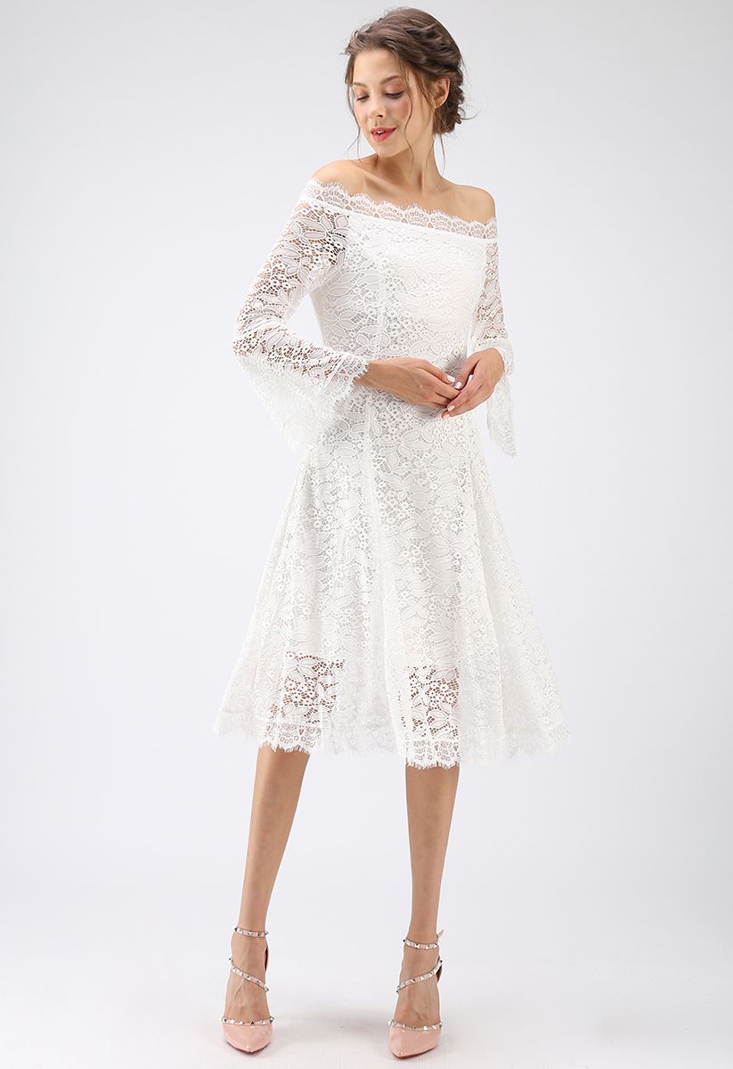 Remember Me Off-Shoulder Lace Dress in White
