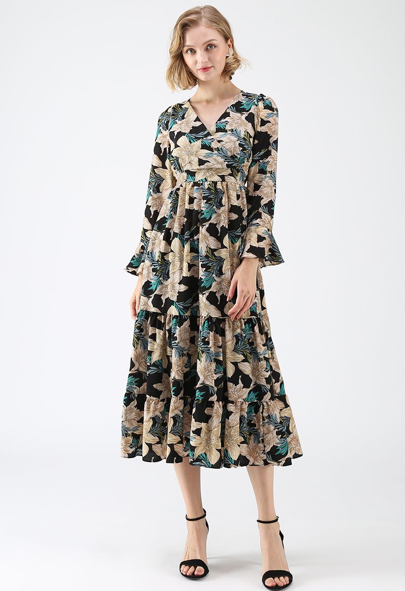 Fragrant Lily Wrap Floral Maxi Dress - Retro, Indie and Unique Fashion