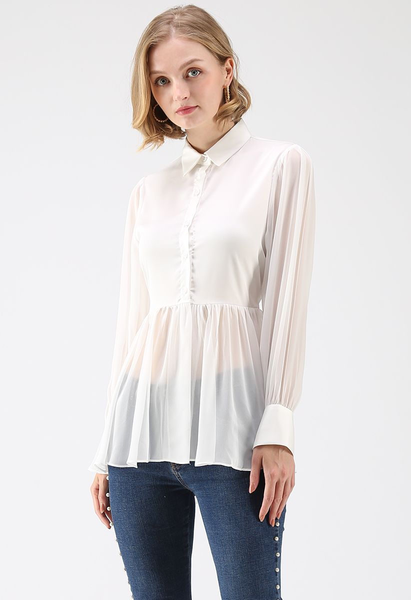 Here and Now Peplum Frilling Top in White - Retro, Indie and Unique Fashion