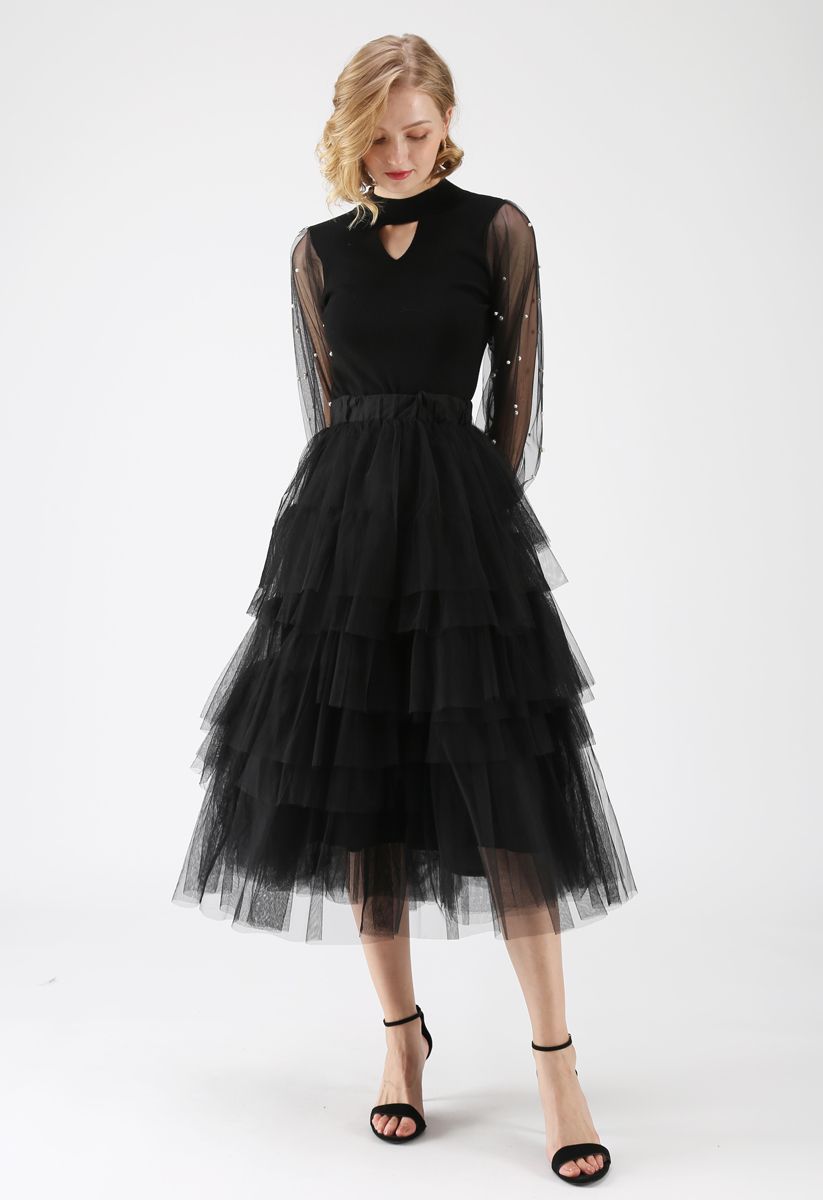 Love Me More Layered Tulle Skirt in Black - Retro, Indie and