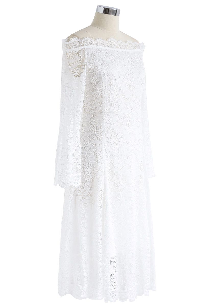 Remember Me Off-Shoulder Lace Dress in White