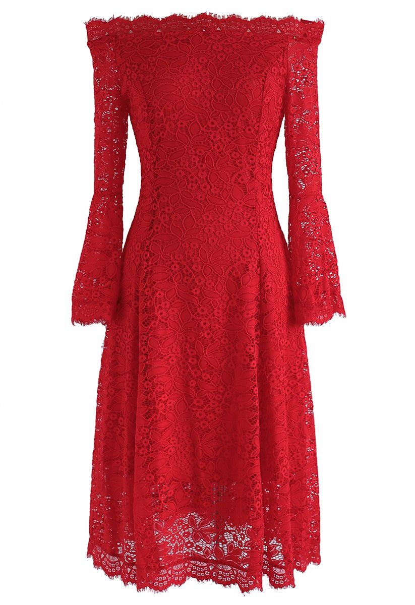 Remember Me Off-Shoulder Lace Dress in Red - Retro, Indie and Unique ...