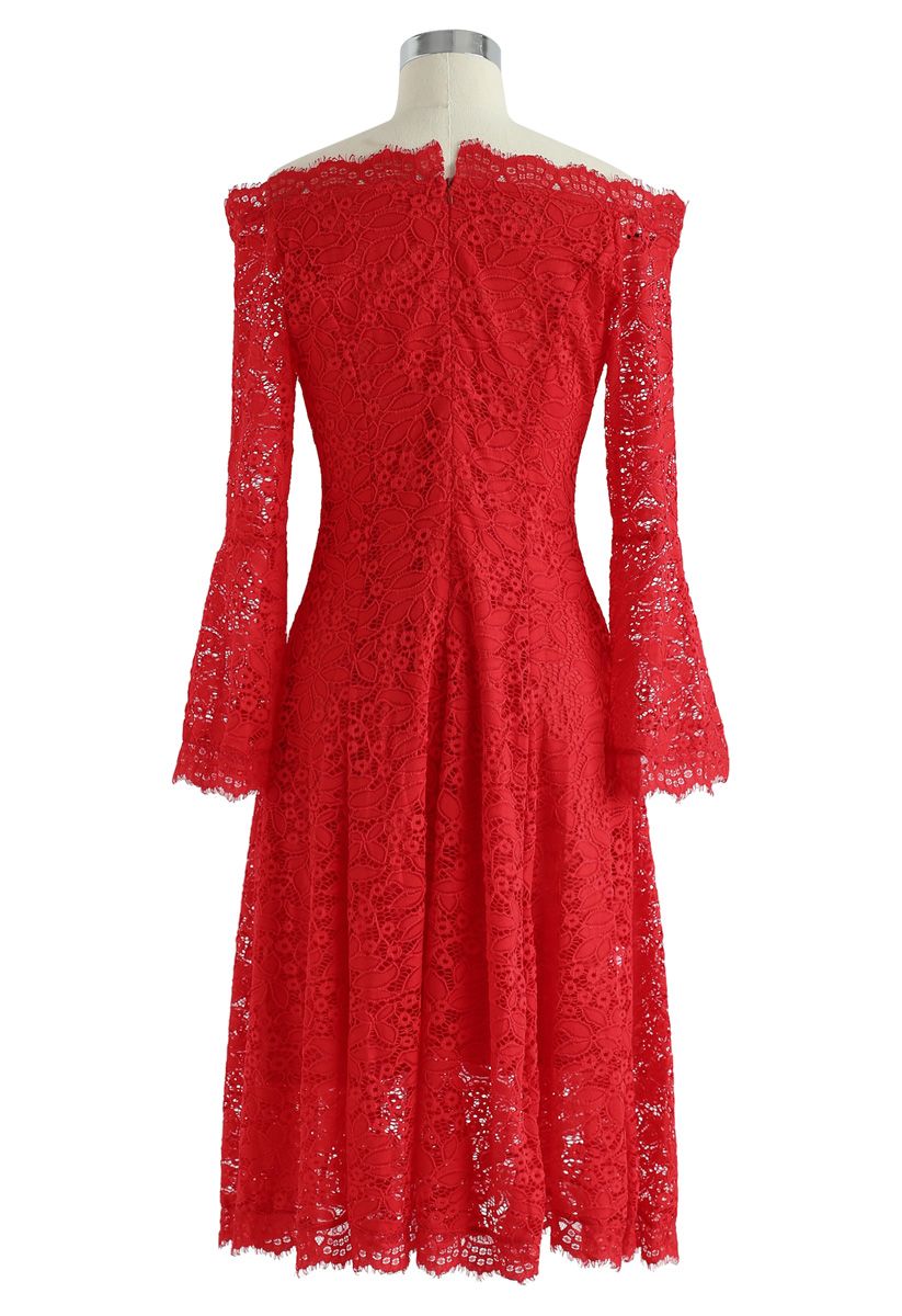 Remember Me Off-Shoulder Lace Dress in Red - Retro, Indie and Unique ...