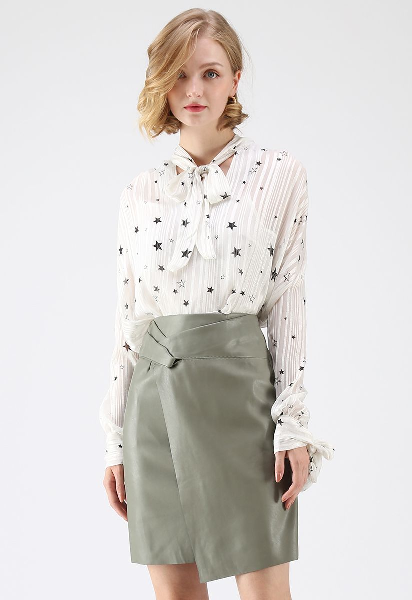 Your Sassy Star Bowknot Semi-Sheer Top in White