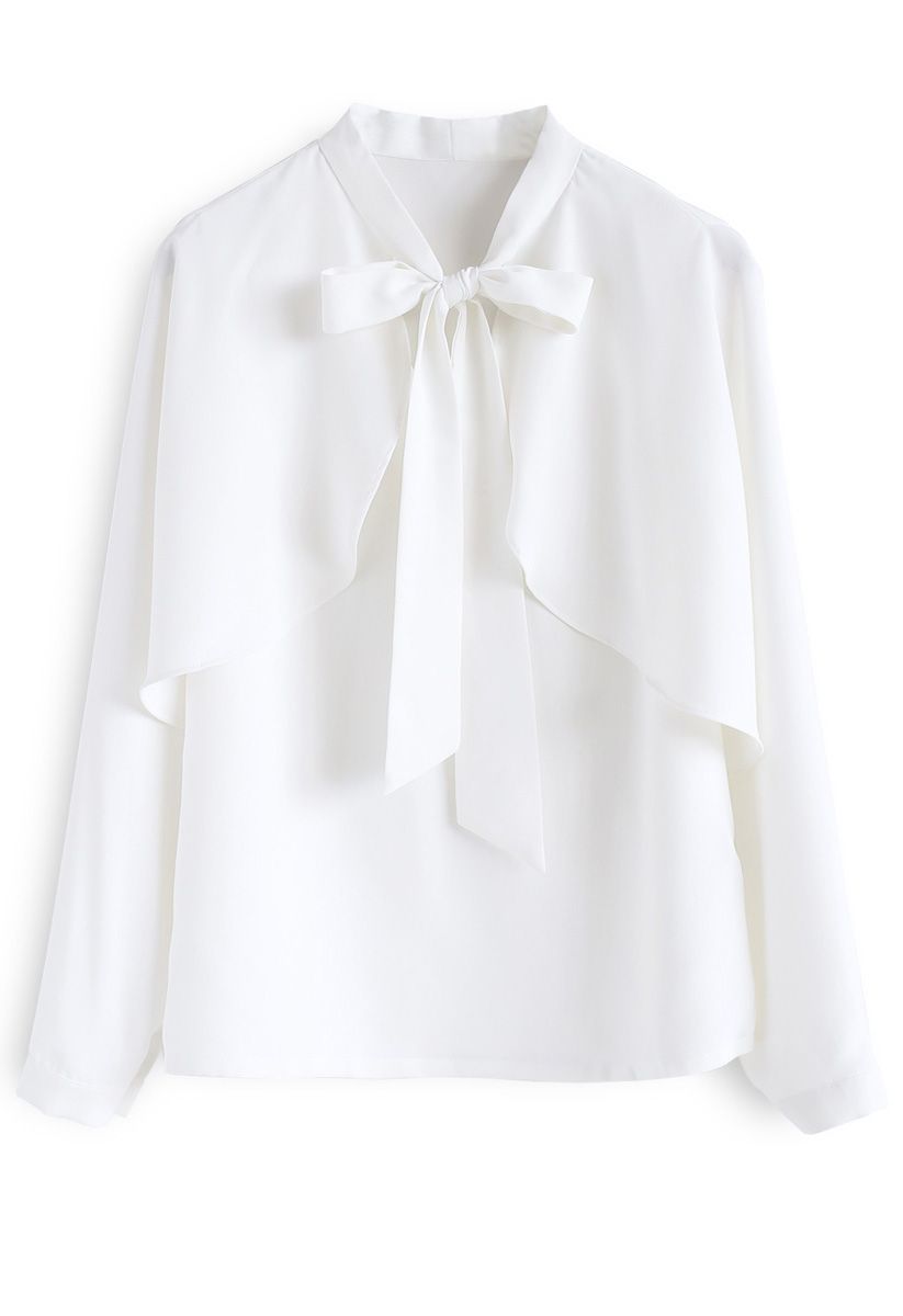 Crush on Casual Bowknot Cape Sleeves Top in White - Retro, Indie and ...