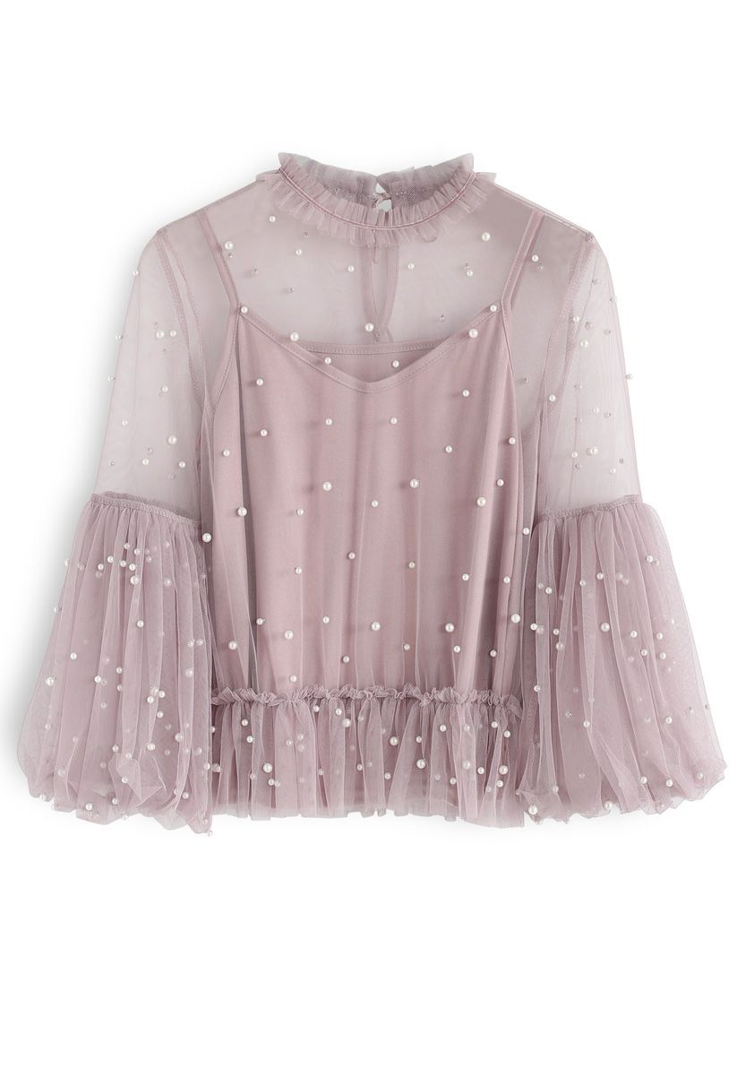 Pearly in Love Peplum Mesh Top in Pink