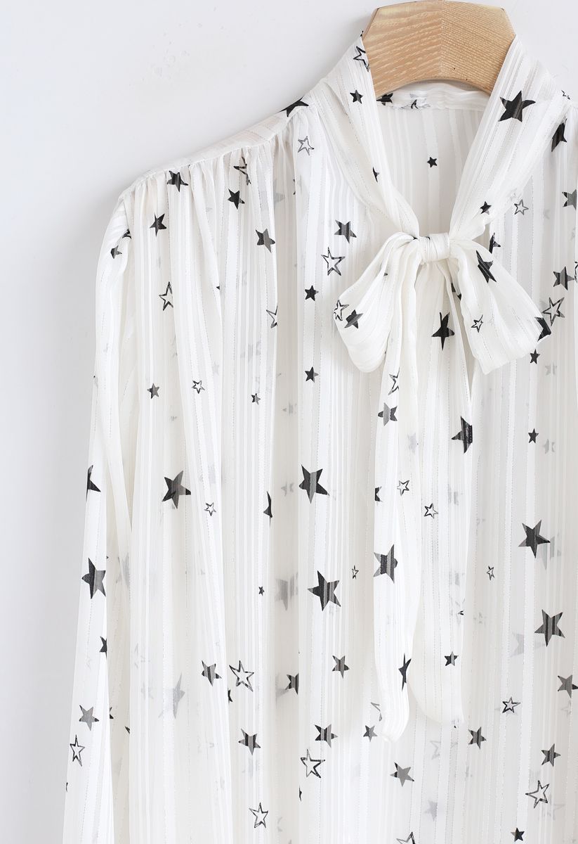 Your Sassy Star Bowknot Semi-Sheer Top in White