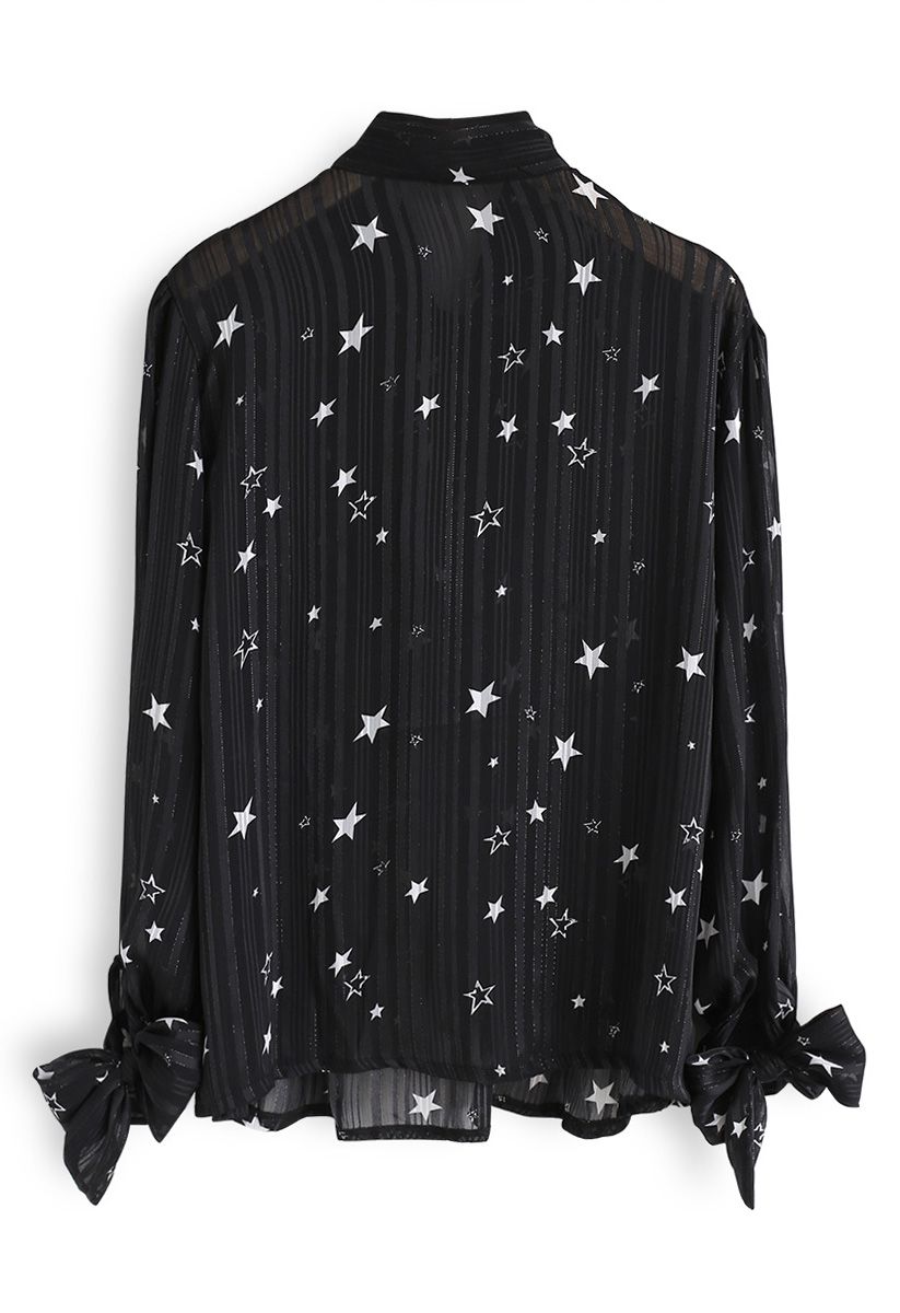 Your Sassy Star Bowknot Semi-Sheer Top in Black