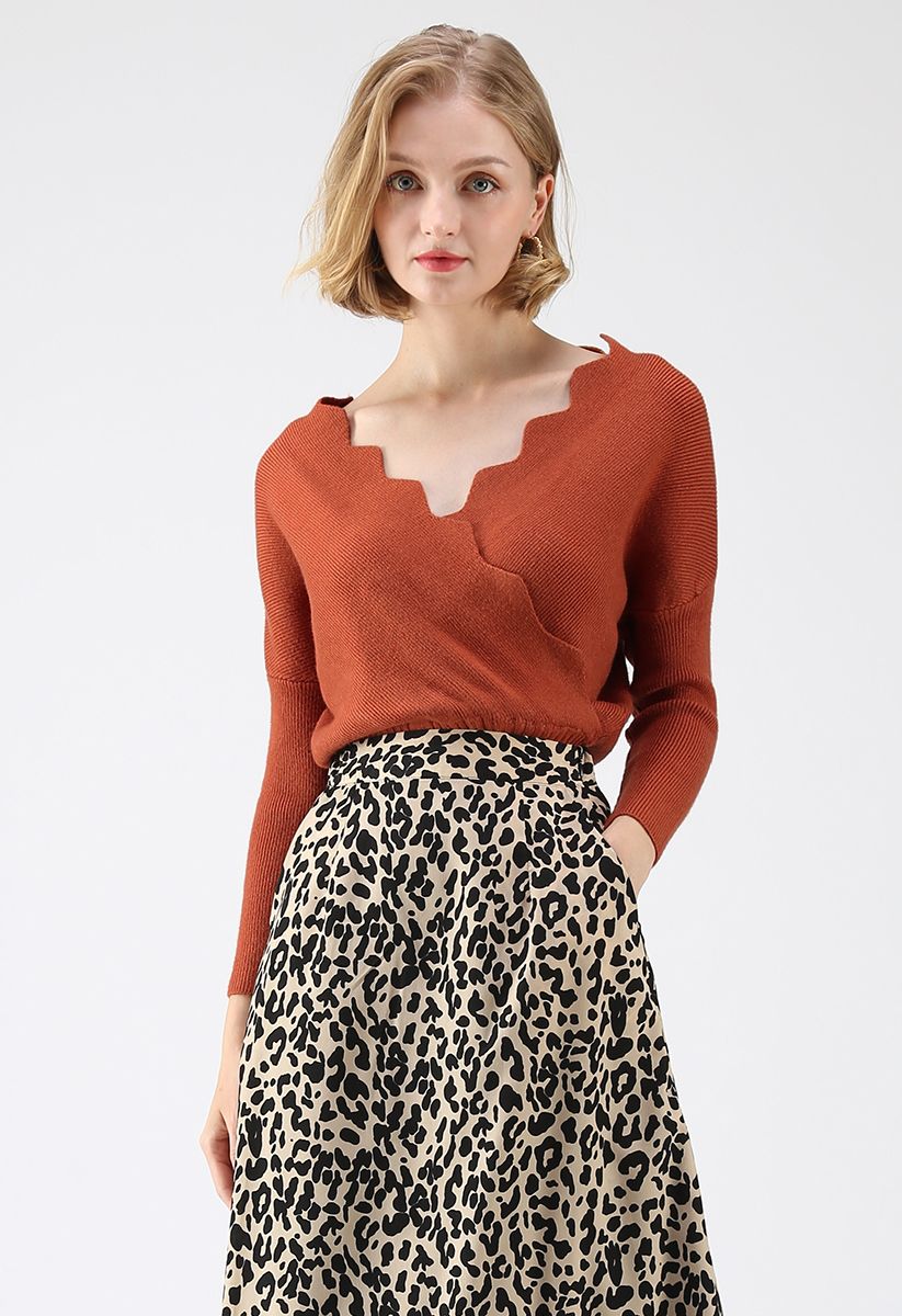 Cafe Time Wavy Wrap Knit Top in Caramel - Retro, Indie and Unique Fashion