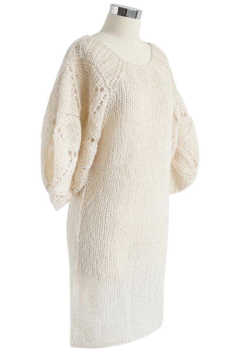 What We Dream Fluffy Hand-Knit Shift Dress with Bubble Sleeves
