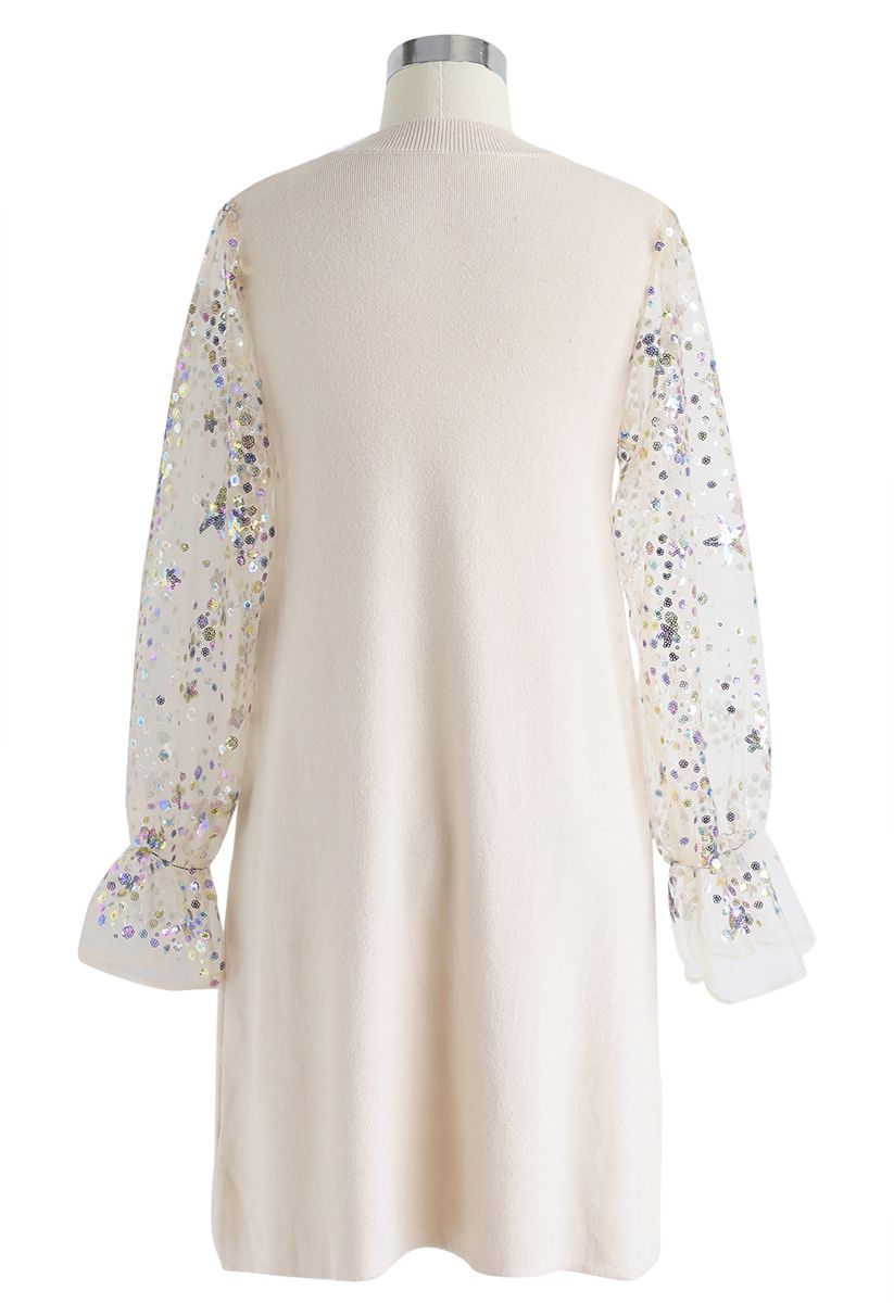 Sparkle Sequins Knit Shift Dress in Cream