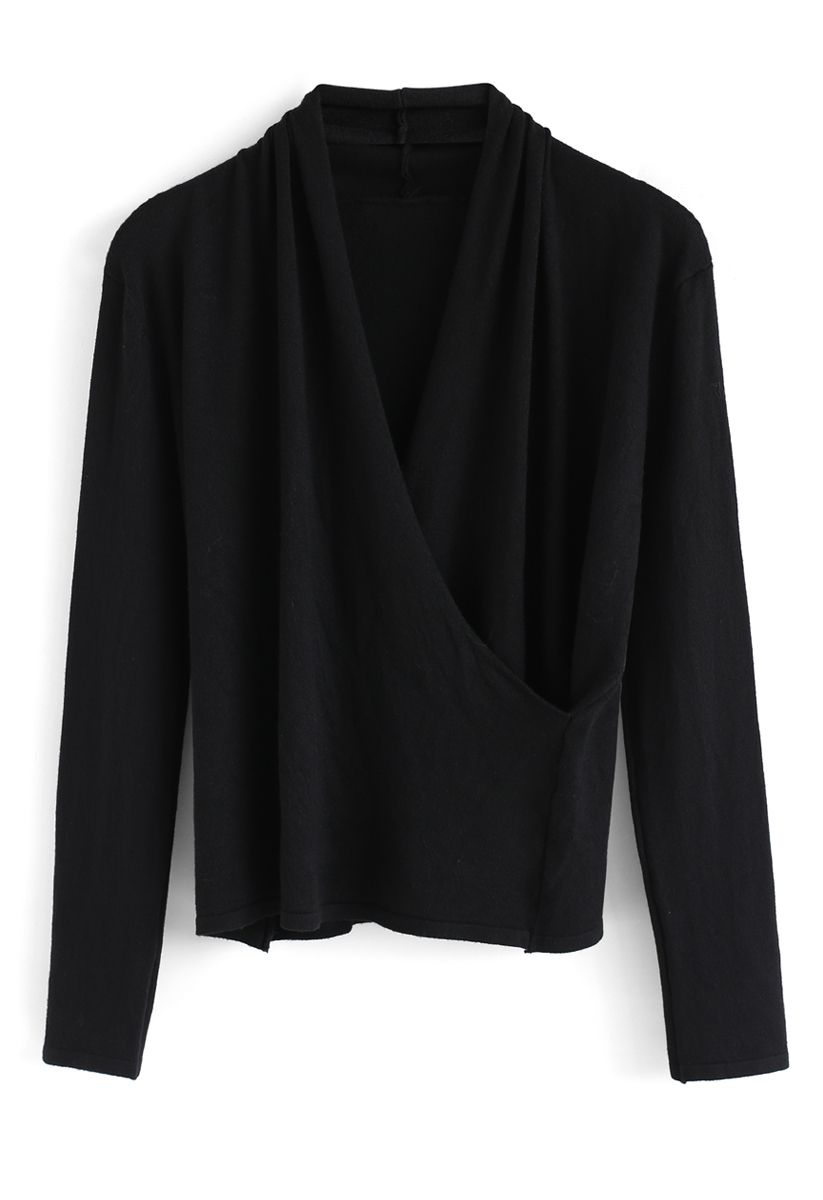 Wrap Up the Moment Knit Top in Black - Retro, Indie and Unique Fashion