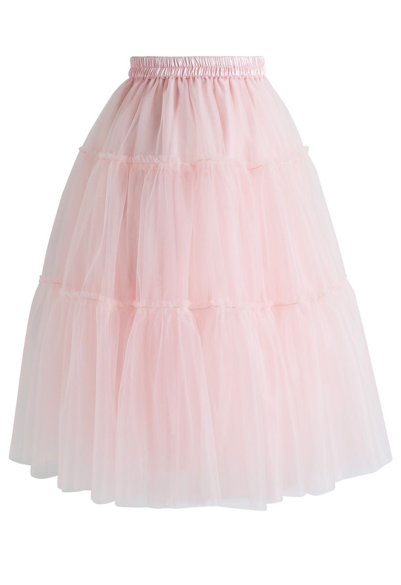 Amore Tulle Midi Skirt in Pink