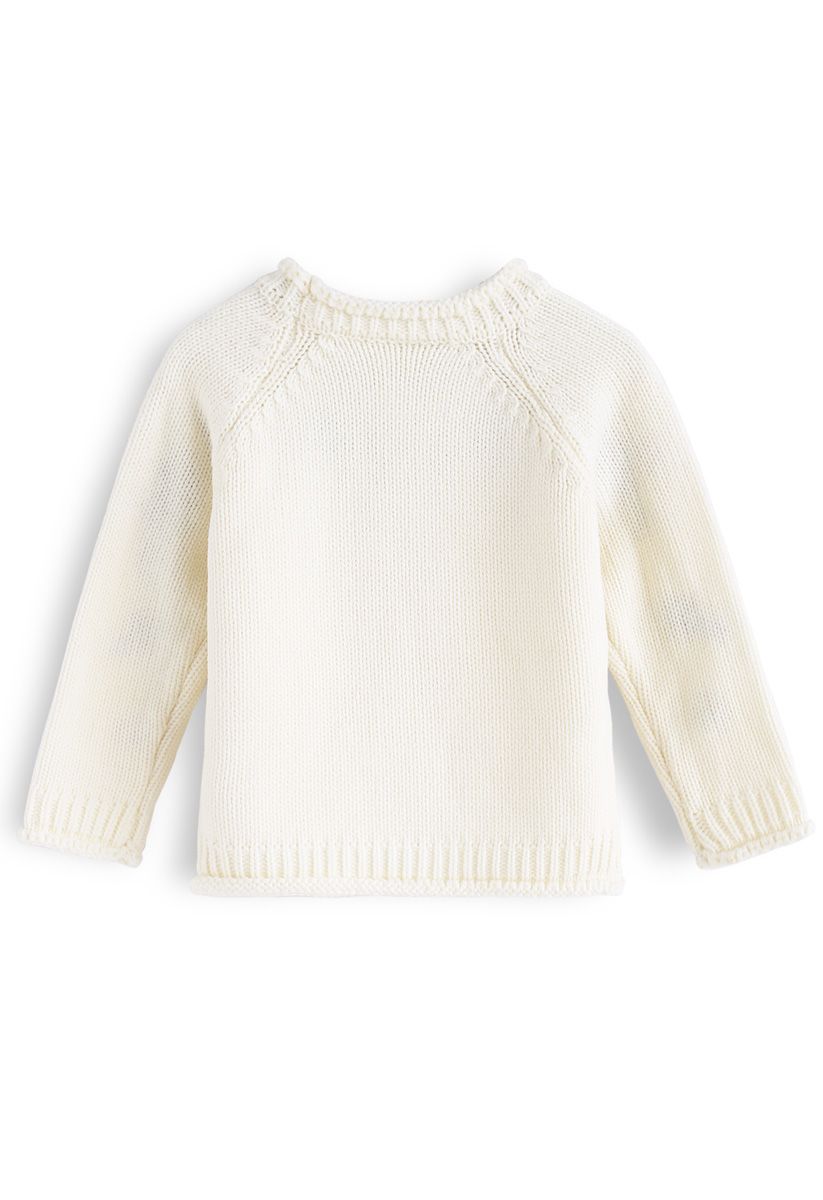 Add More Flowers Embroidered Sweater in Ivory For Kids